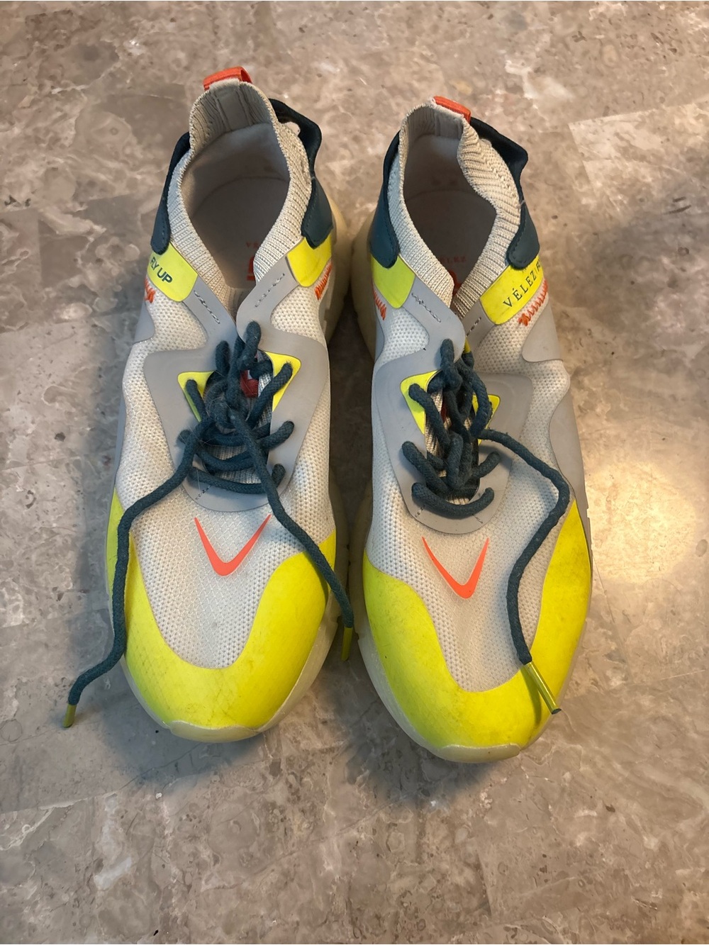 Women’s Neon Yellow & Gray Athletic Sneakers with Coral Accents